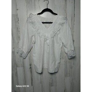 Pitchfork Brand Women's Medium White Eyelet Peasants Blouse
